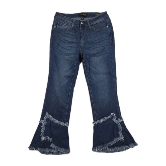 Judy Blue Jeans Womens 7 28 Crop Flare Leg Denim Frayed Hem - Picture 2 of 9